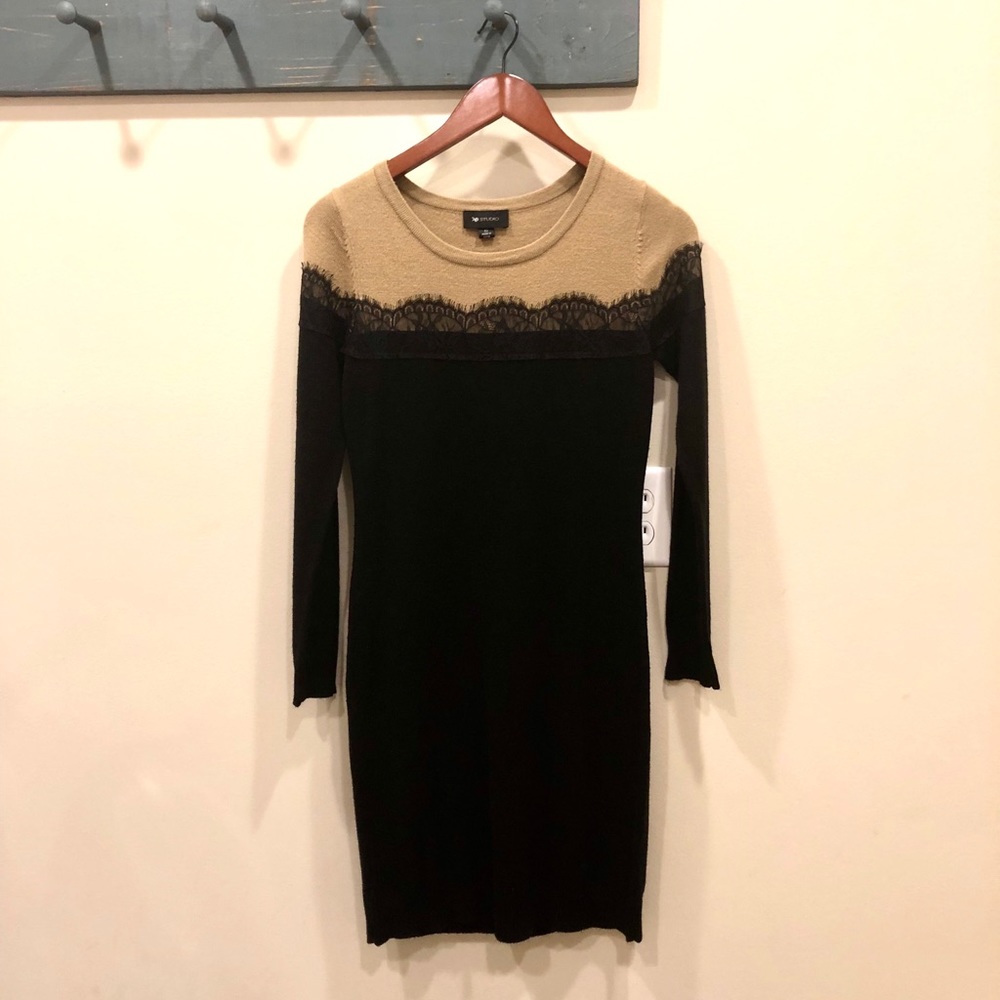Black and Camel Sweater Dress